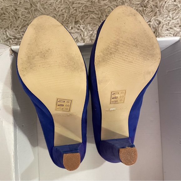 3/$30 ALDO women Pumps Suede Royal Blue Peep Toe Platform high heels size 6.5 - Picture 4 of 6